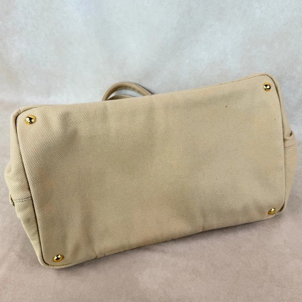 Prada Canapa Large Beige Canvas Tote Bag Gold Hardware